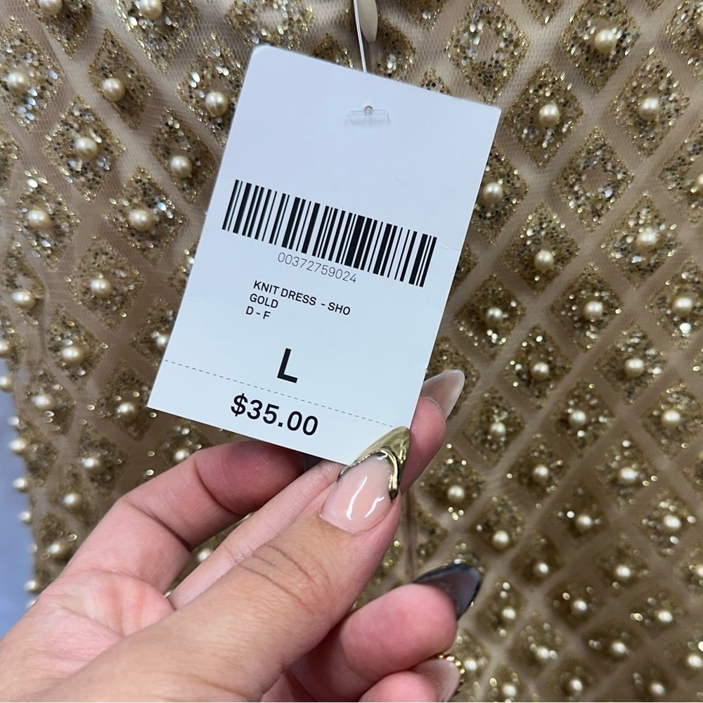 Forever 21 Gold pearl detail shift dress size L - Picture 6 of 10